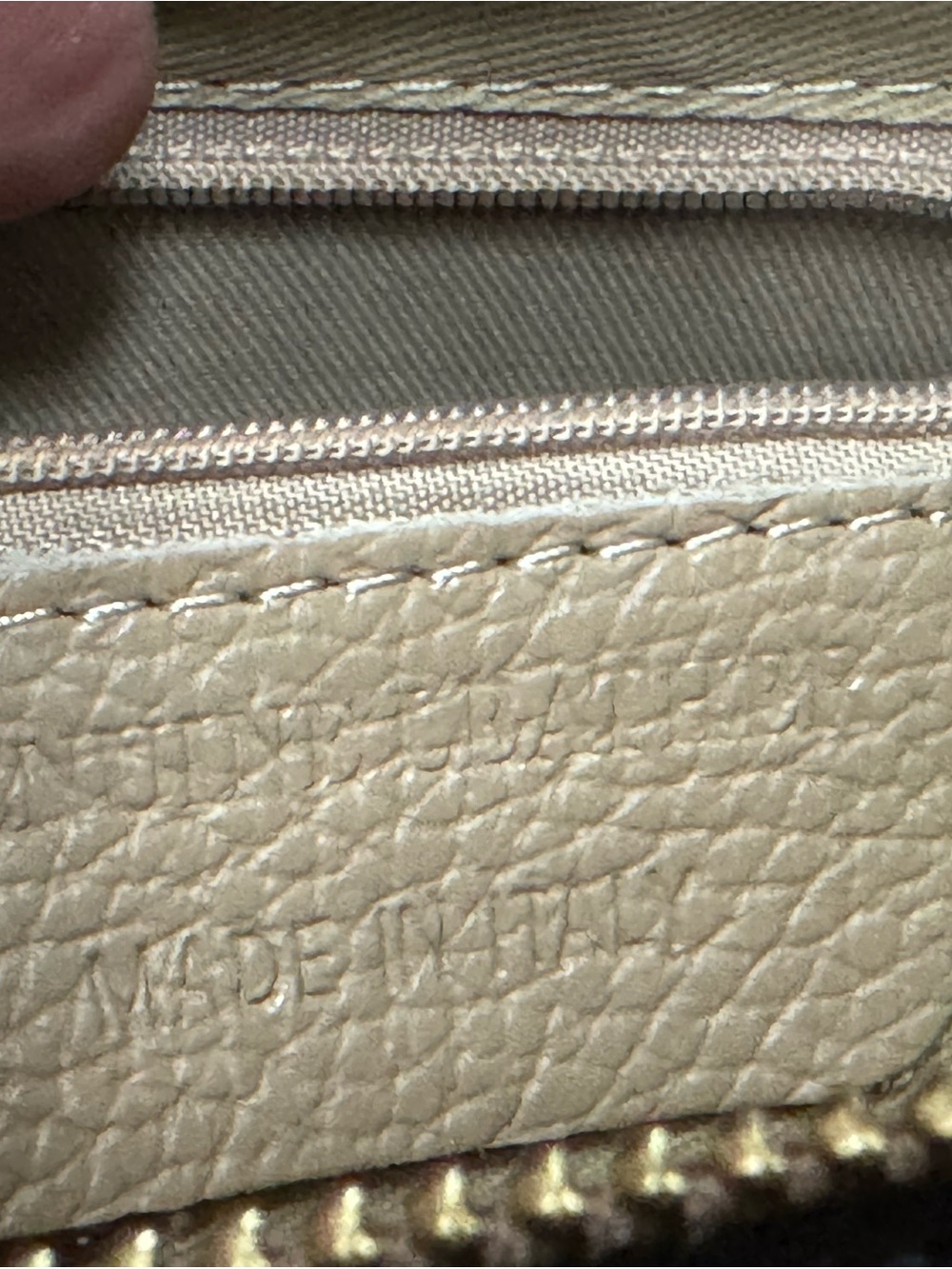 Taupe Leather Half-Moon Crossbody Bag with Gold Ring Accent - Picture 11 of 12